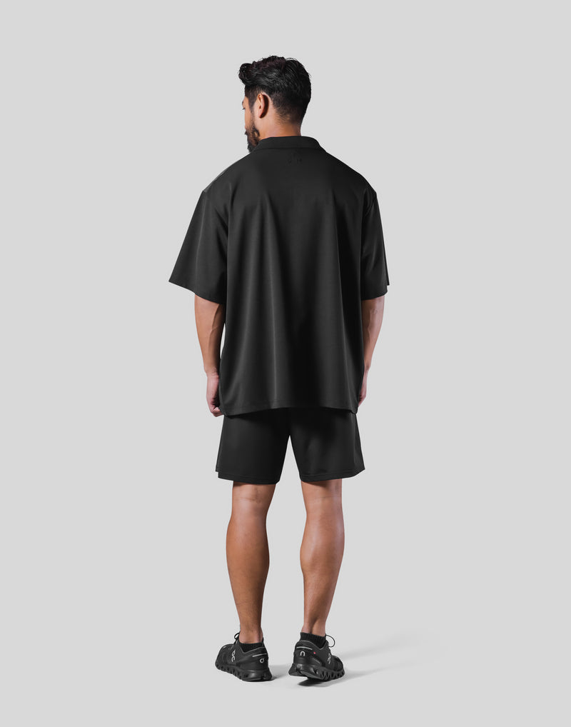 One Line Over Size Zip Up Polo Shirt - Black