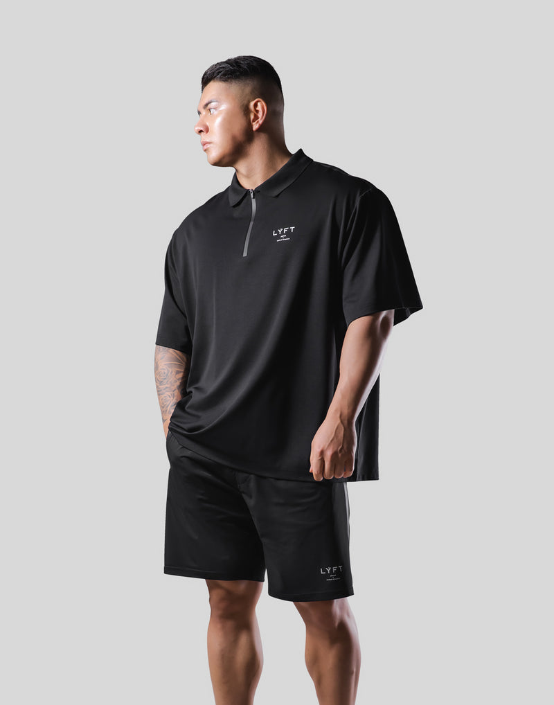One Line Over Size Zip Up Polo Shirt - Black – LÝFT