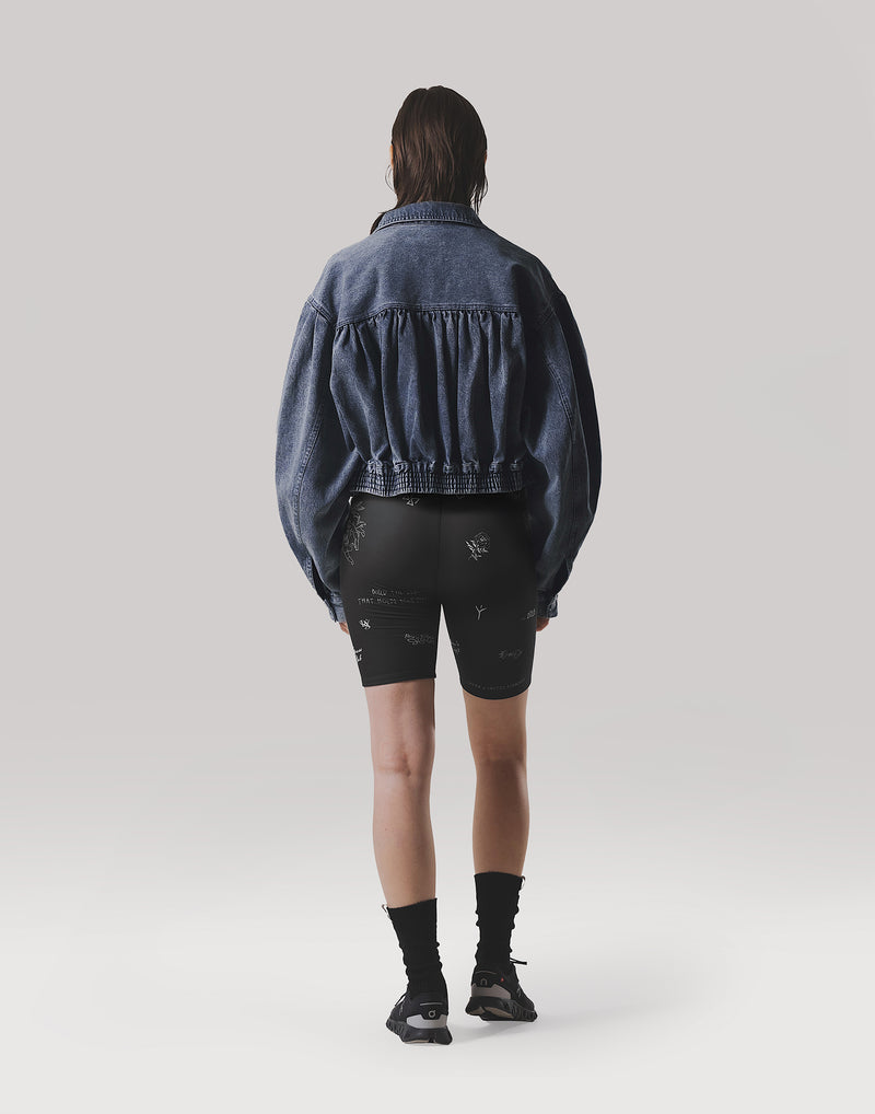 Back Gather Denim Jacket - Blue