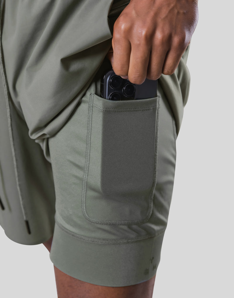 2Way Active Shorts With Leggings - Olive