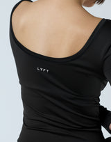 Round Open Back Long Sleeve Top - Black