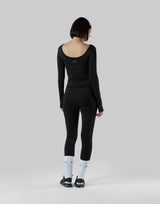 Round Open Back Long Sleeve Top - Black