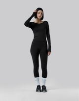 Round Open Back Long Sleeve Top - Black