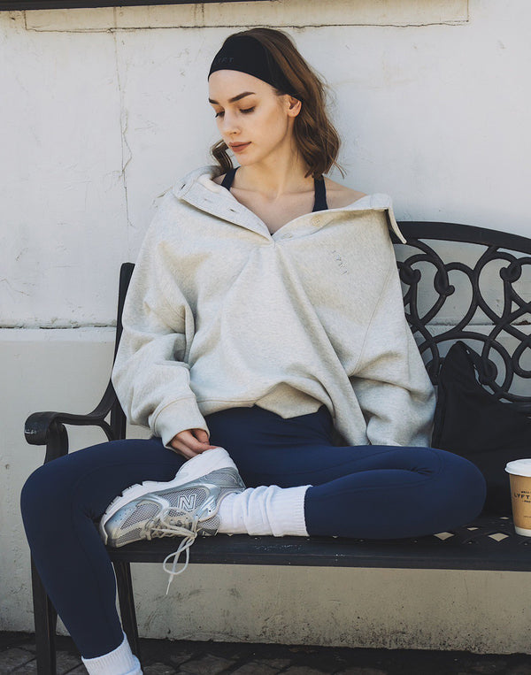 Raglan Sleeve Polo Sweatshirt - Ivory