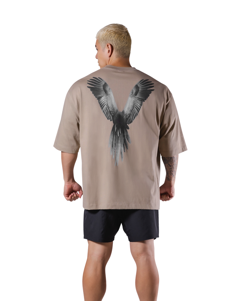 Bird Graphic Extra Big T-Shirt - Beige