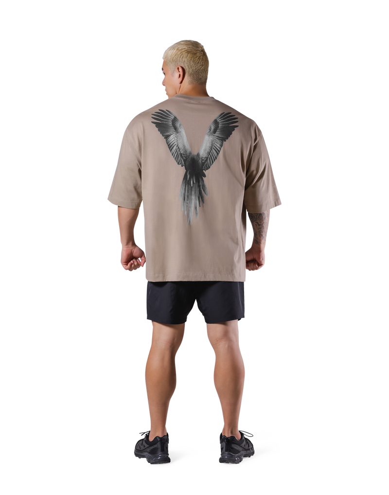 Bird Graphic Extra Big T-Shirt - Beige