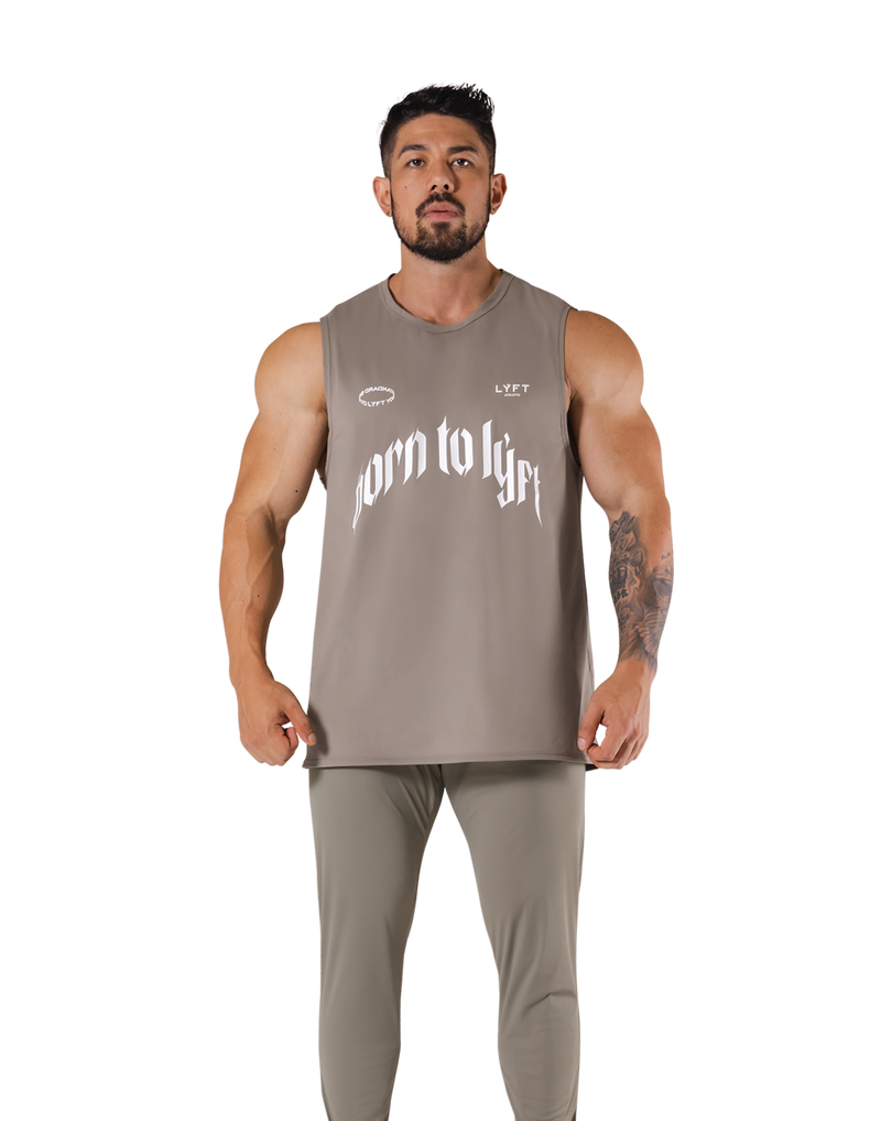 Stretch Waffle Nylon Loose Fit Tanktop - Beige