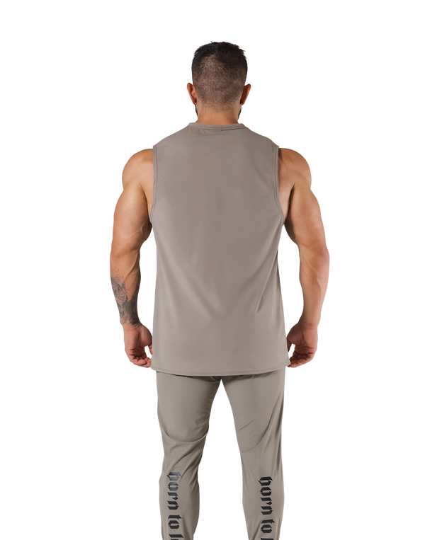 Stretch Waffle Nylon Loose Fit Tanktop - Beige