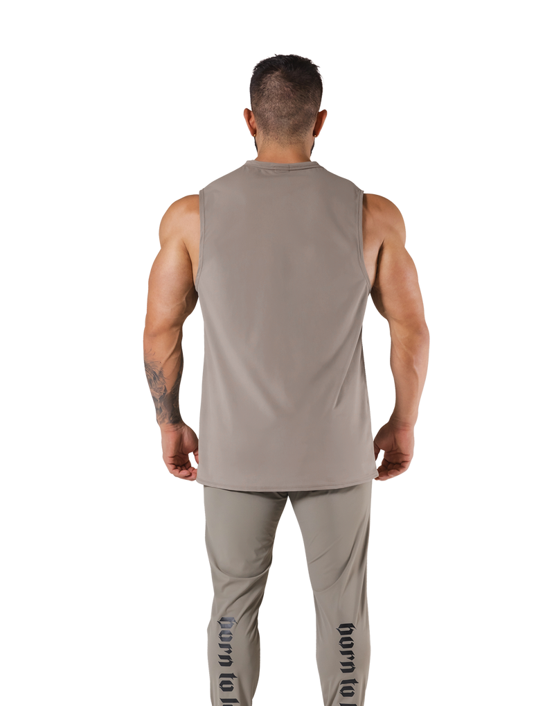 Stretch Waffle Nylon Loose Fit Tanktop - Beige