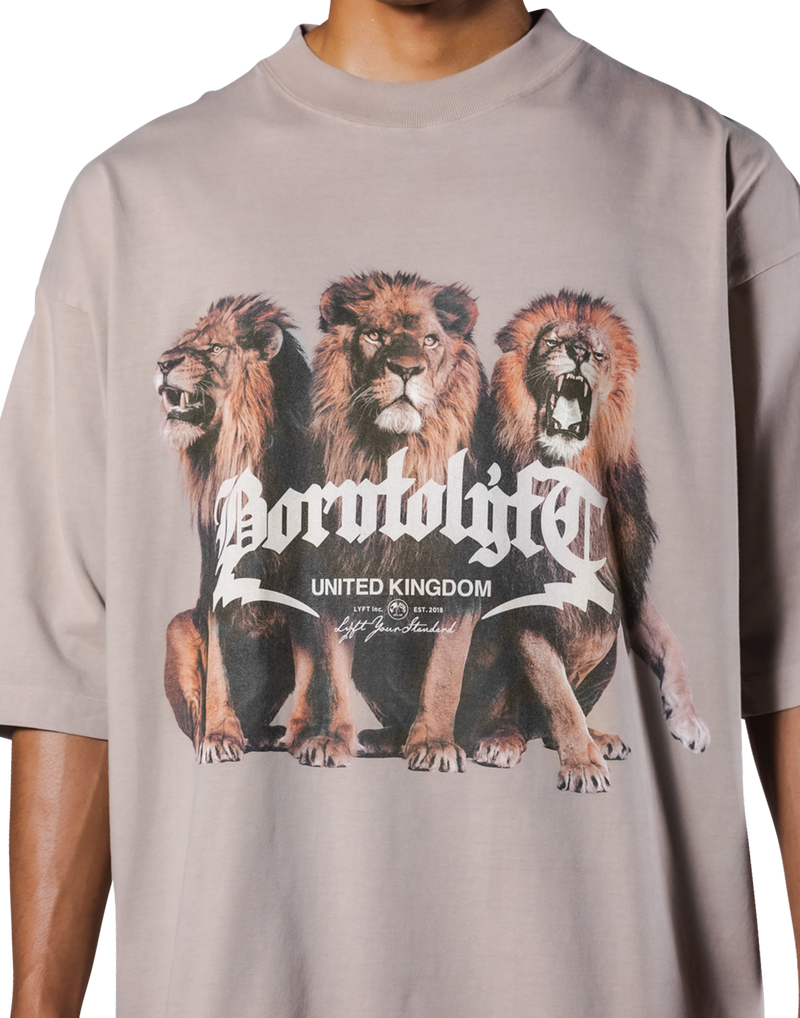 Lion Graphic Vintage Extra Big T-Shirt -Beige