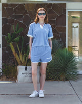 Bicolor Piping Pile Shorts - Blue