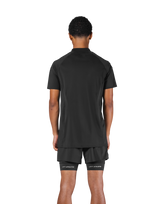 Shoulder Pattern Half Zip Stretch T-Shirt - Black