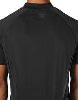 Shoulder Pattern Half Zip Stretch T-Shirt - Black