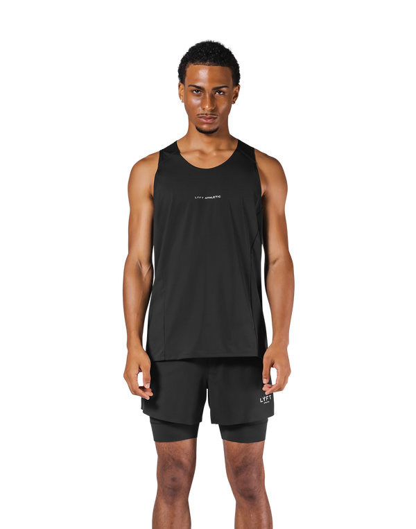 Shoulder Pattern Stretch Standard Tanktop - Black