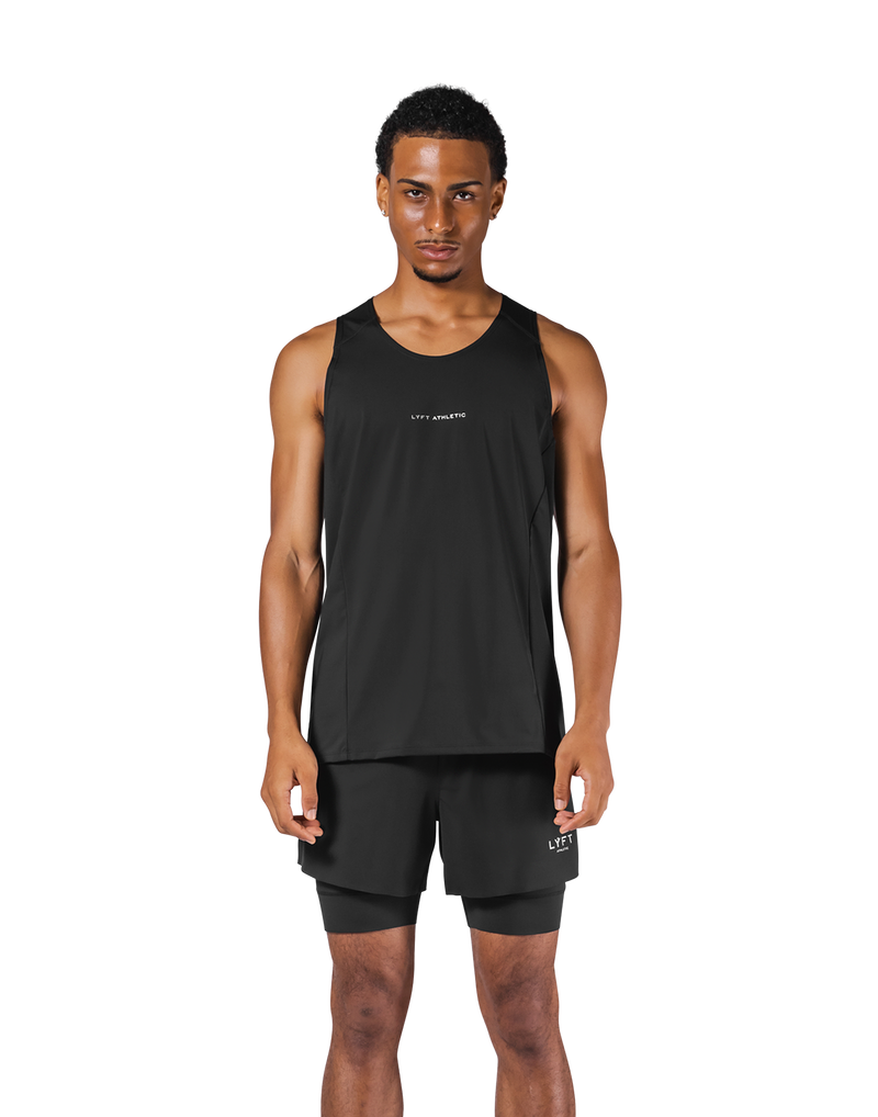 Shoulder Pattern Stretch Standard Tanktop - Black