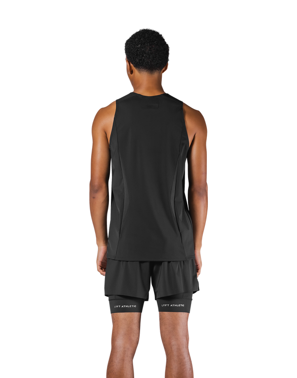 Shoulder Pattern Stretch Standard Tanktop - Black