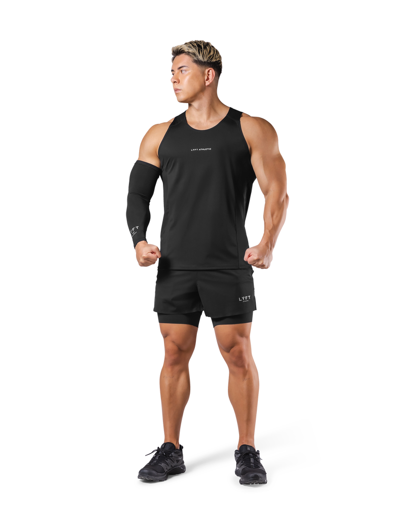 Shoulder Pattern Stretch Standard Tanktop - Black