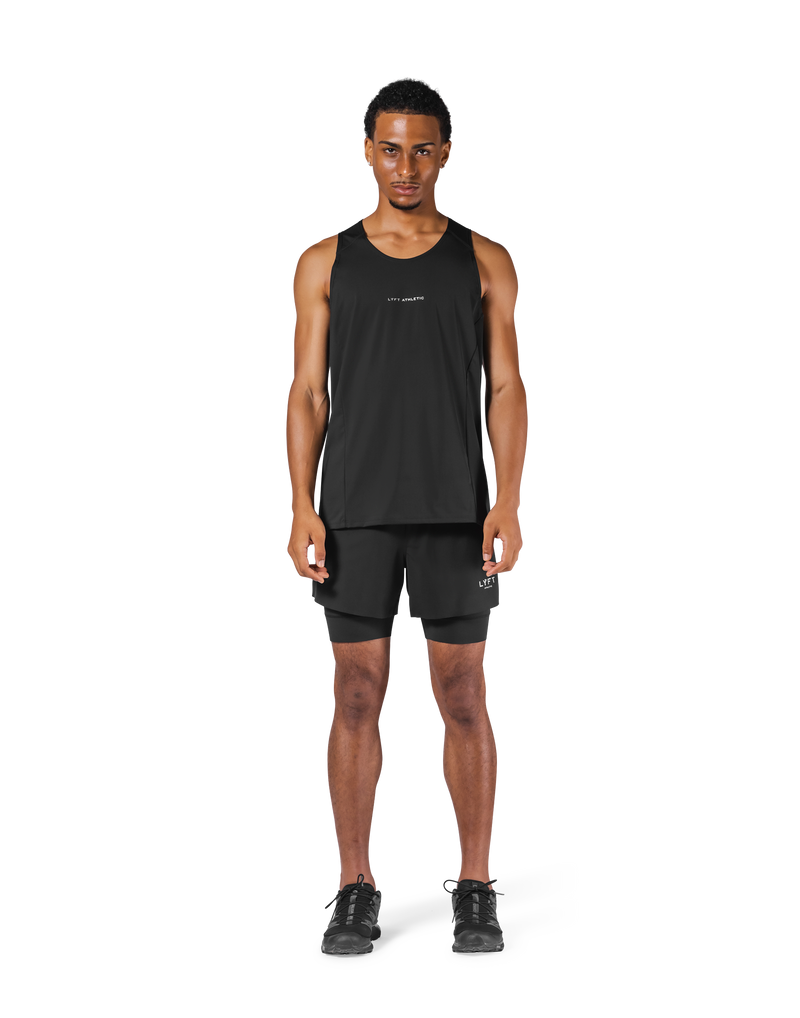 Shoulder Pattern Stretch Standard Tanktop - Black