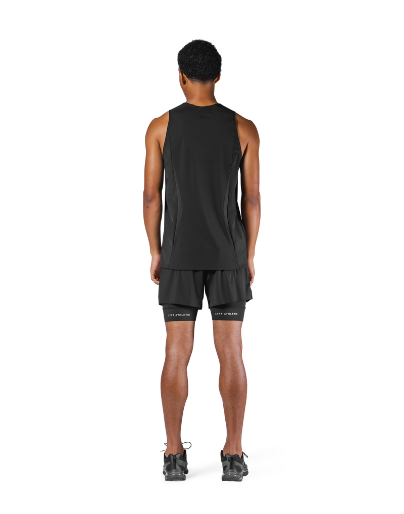 Shoulder Pattern Stretch Standard Tanktop - Black