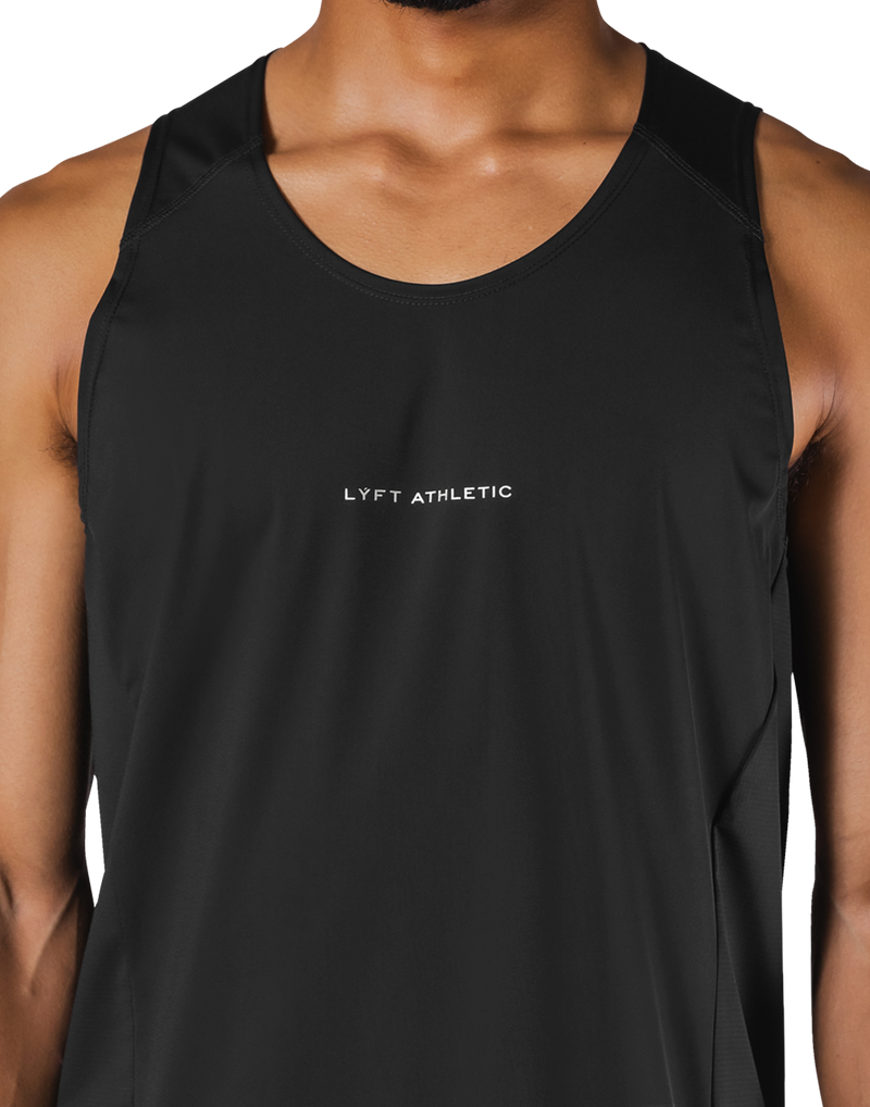 Shoulder Pattern Stretch Standard Tanktop - Black