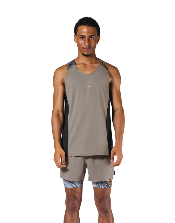 Shoulder Pattern Stretch Standard Tanktop - Beige