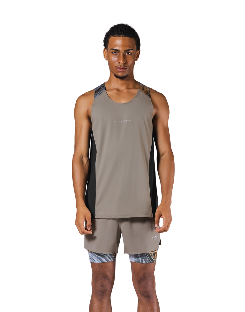 Shoulder Pattern Stretch Standard Tanktop - Beige