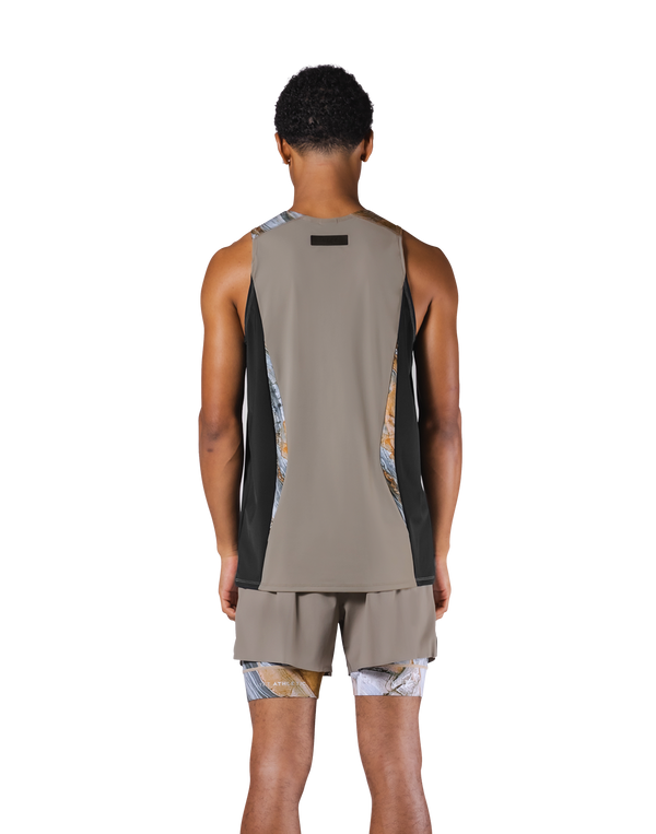 Shoulder Pattern Stretch Standard Tanktop - Beige