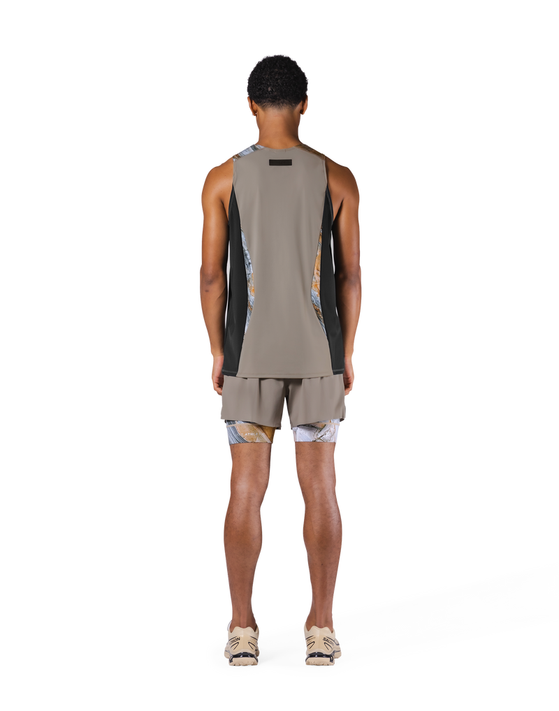 Shoulder Pattern Stretch Standard Tanktop - Beige