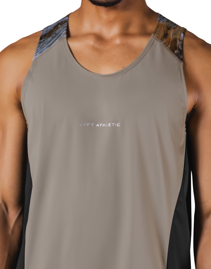 Shoulder Pattern Stretch Standard Tanktop - Beige