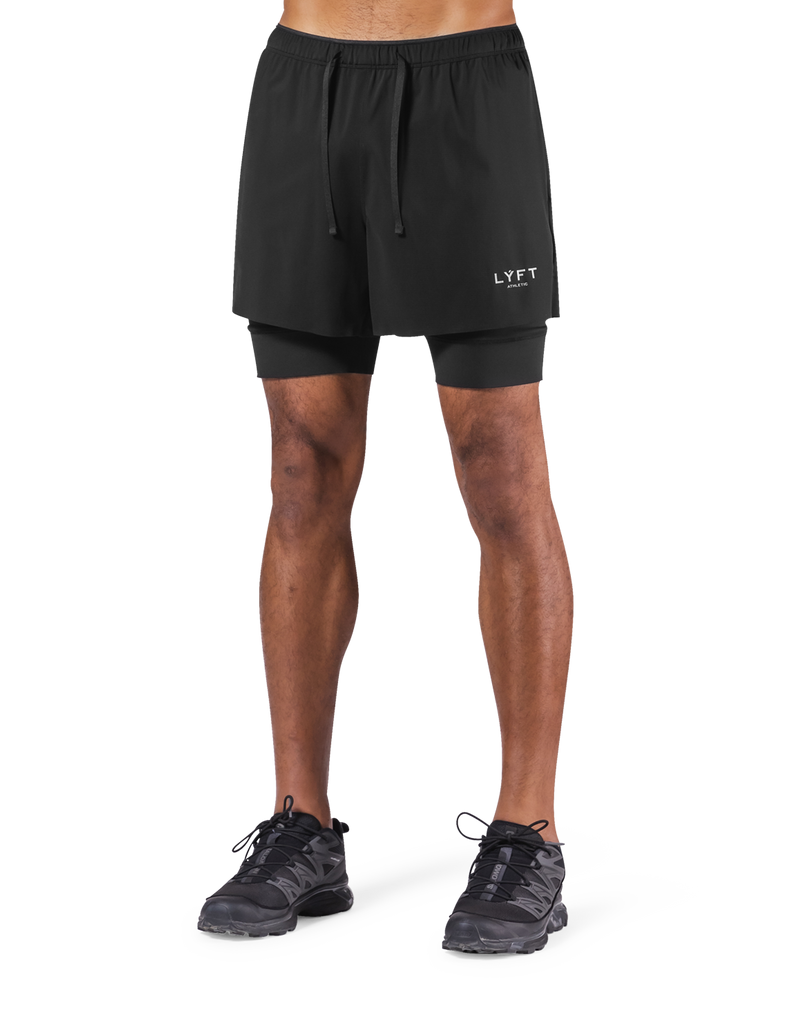 Layered Stretch Nylon Shorts - Black