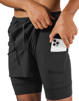 Layered Stretch Nylon Shorts - Black