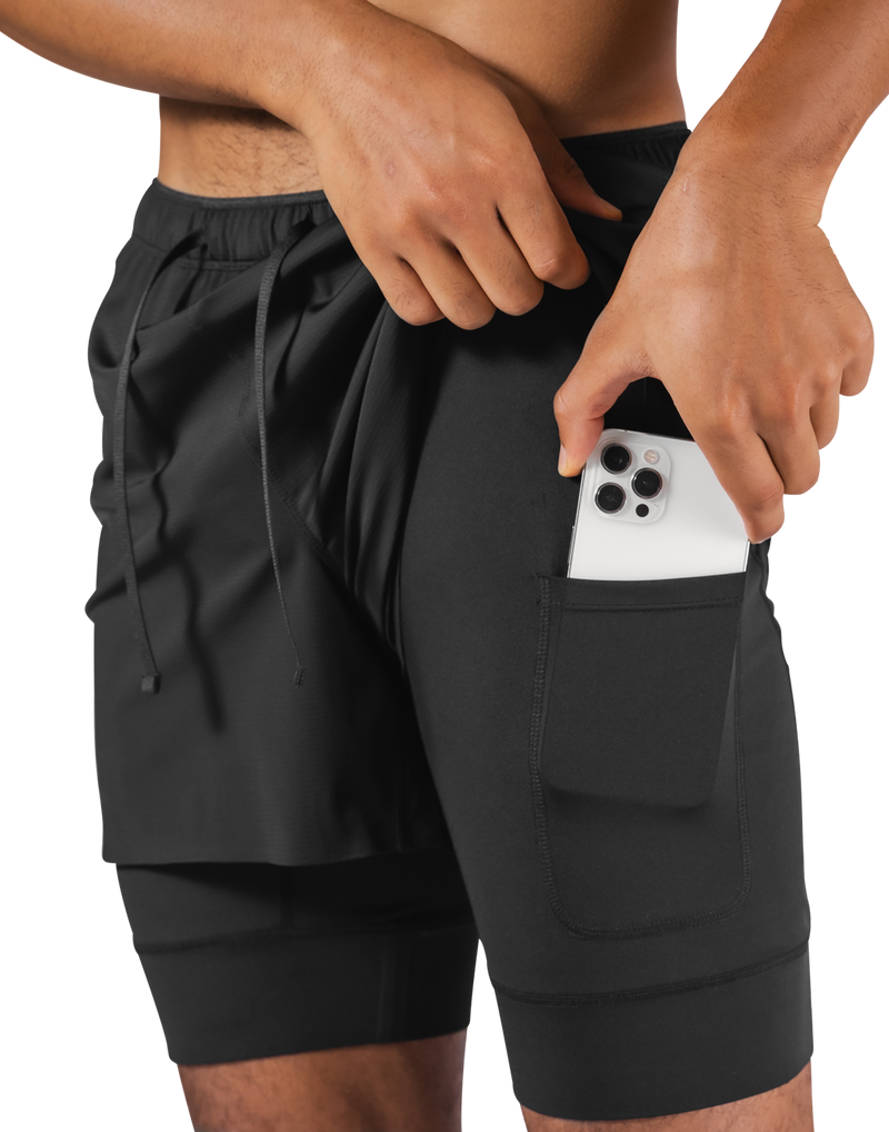 Layered Stretch Nylon Shorts - Black