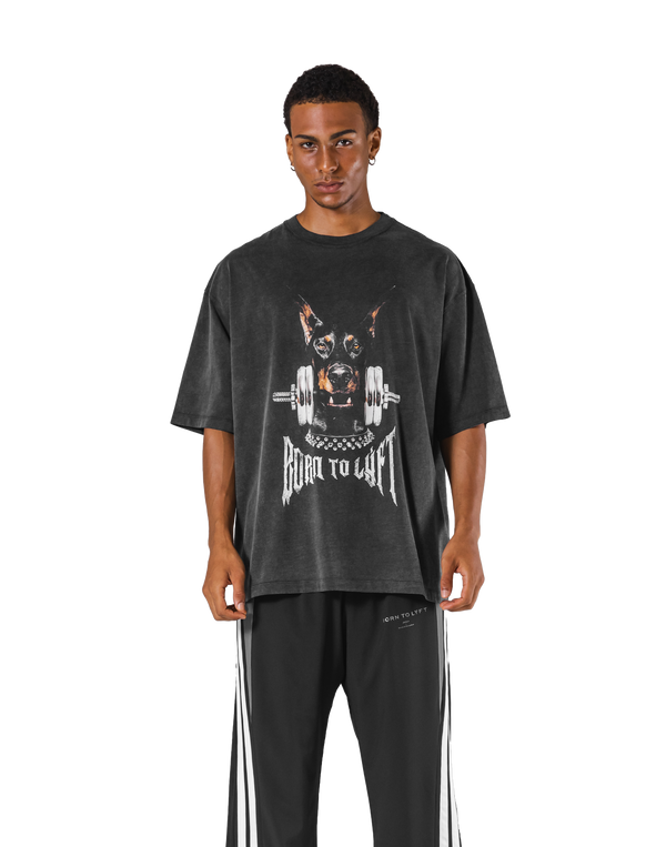 Dog Graphic Vintage Big T-Shirt - Black