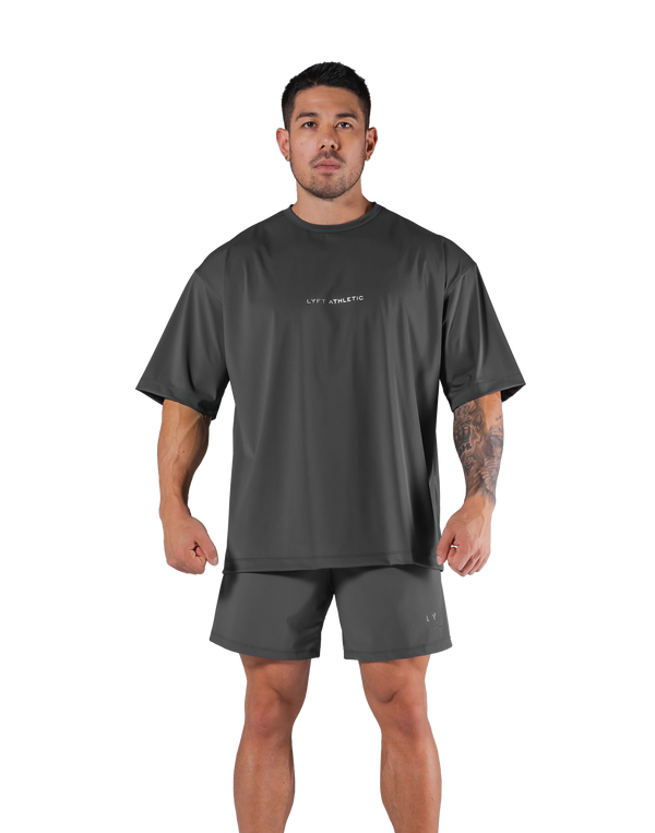 Stretch Waffle Nylon Big T-Shirt - D.Grey