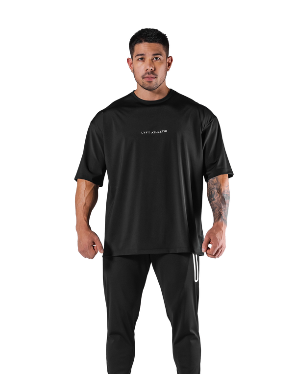 Stretch Waffle Nylon Big T-Shirt - Black