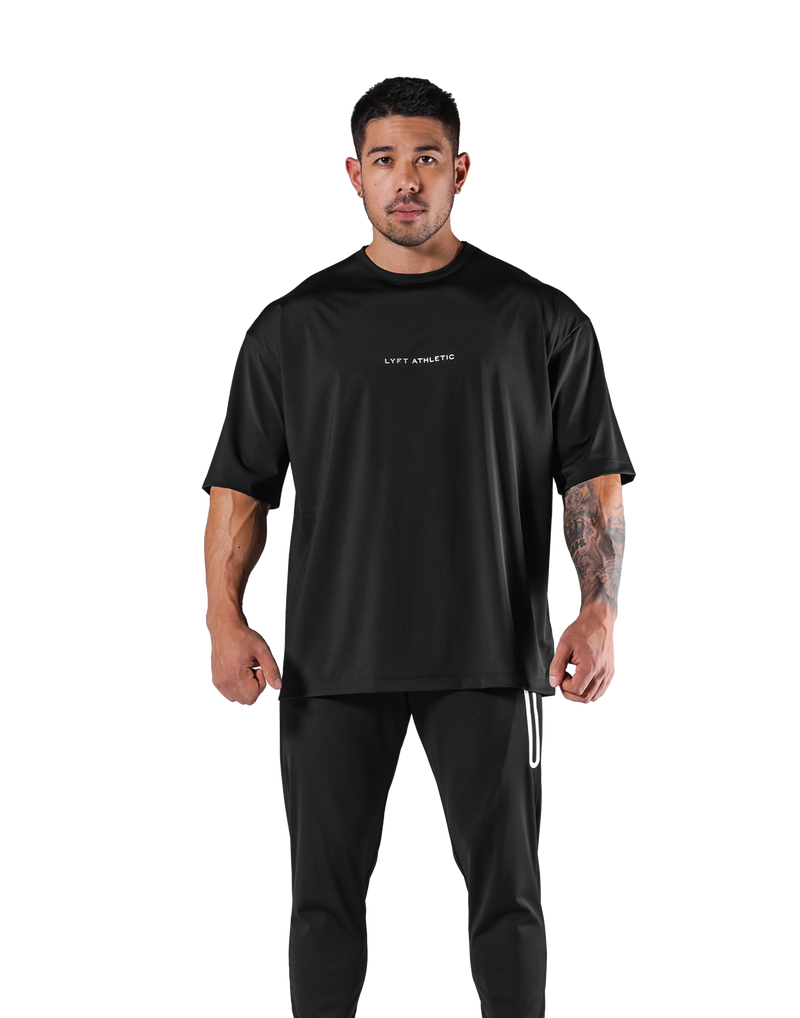 Stretch Waffle Nylon Big T-Shirt - Black