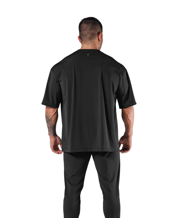 Stretch Waffle Nylon Big T-Shirt - Black