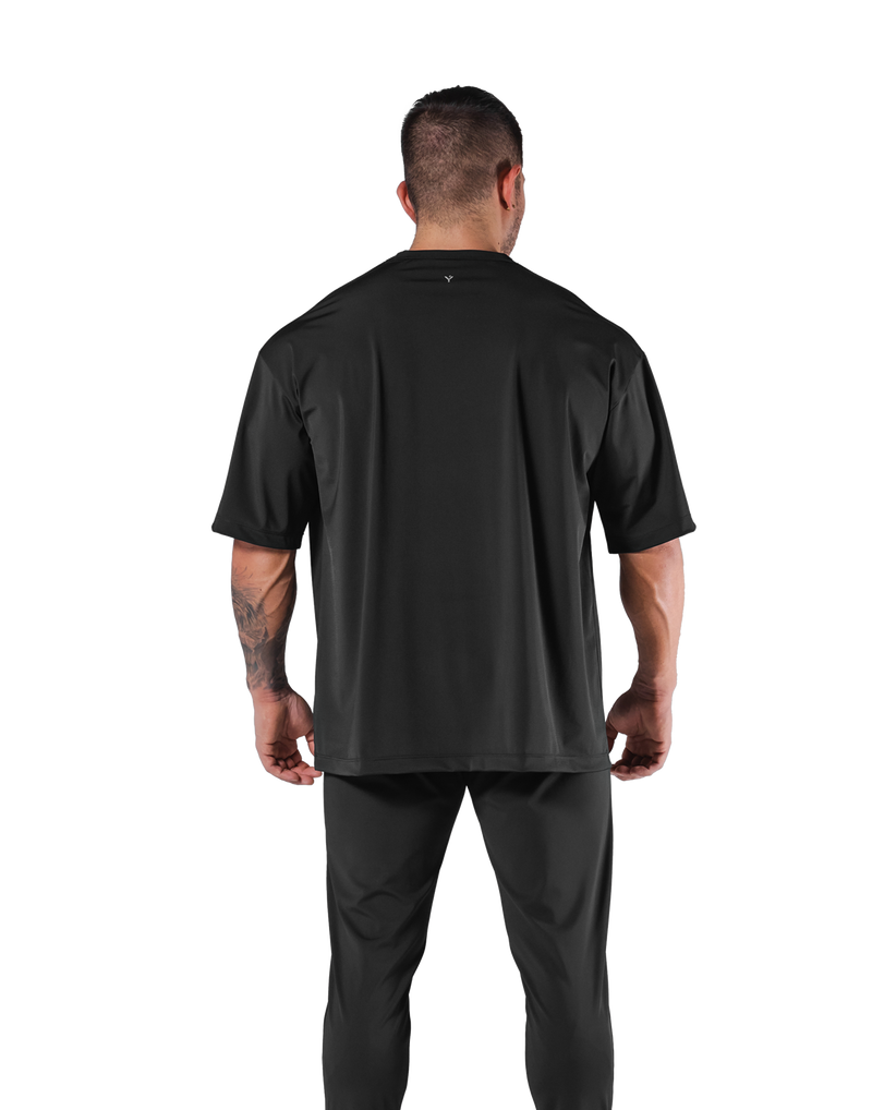 Stretch Waffle Nylon Big T-Shirt - Black