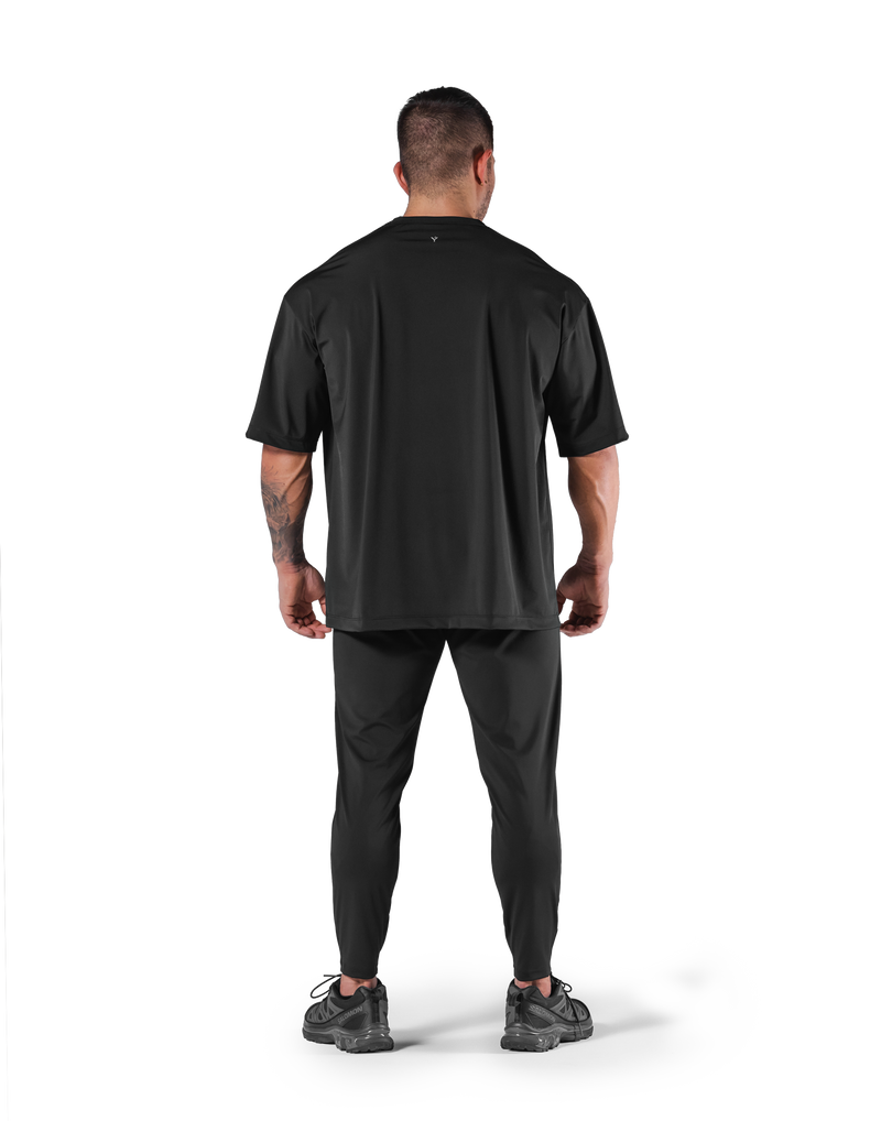 Stretch Waffle Nylon Big T-Shirt - Black