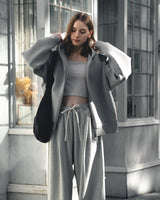 Double Face Zip-Up Hoodie - Grey