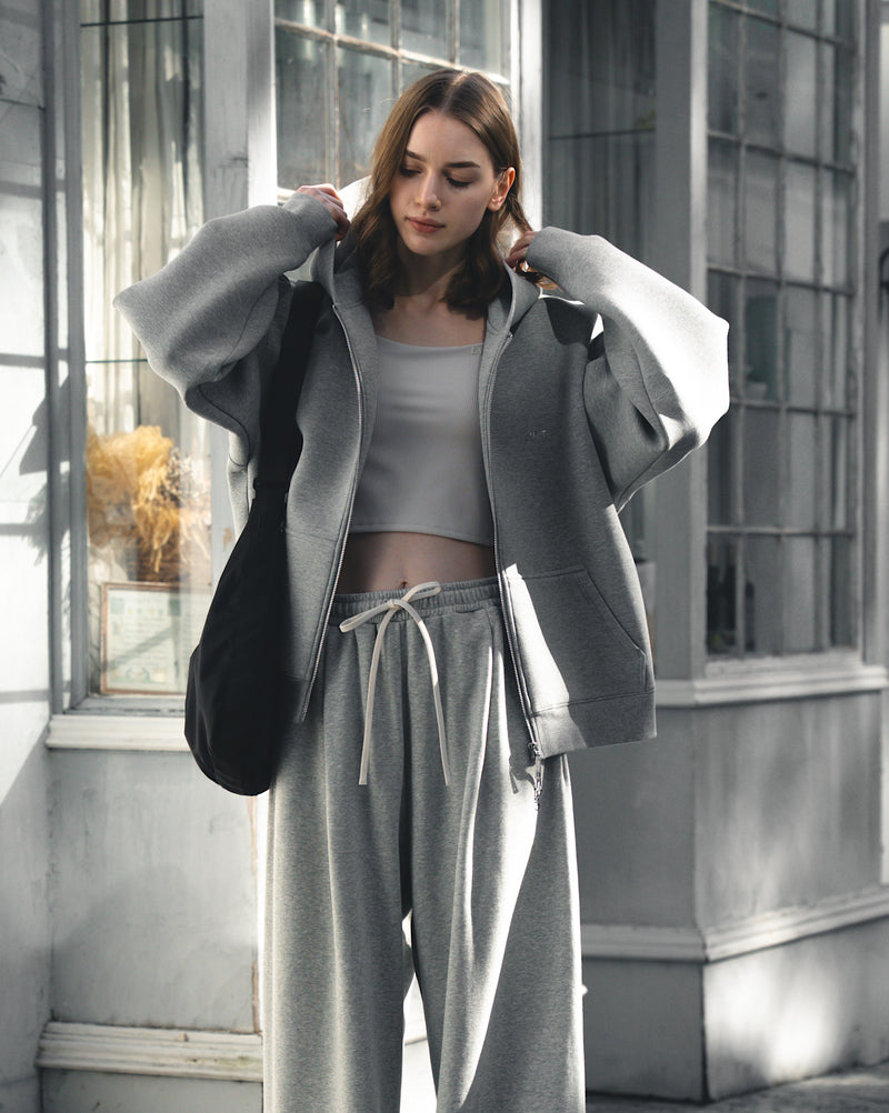 Double Face Zip-Up Hoodie - Grey