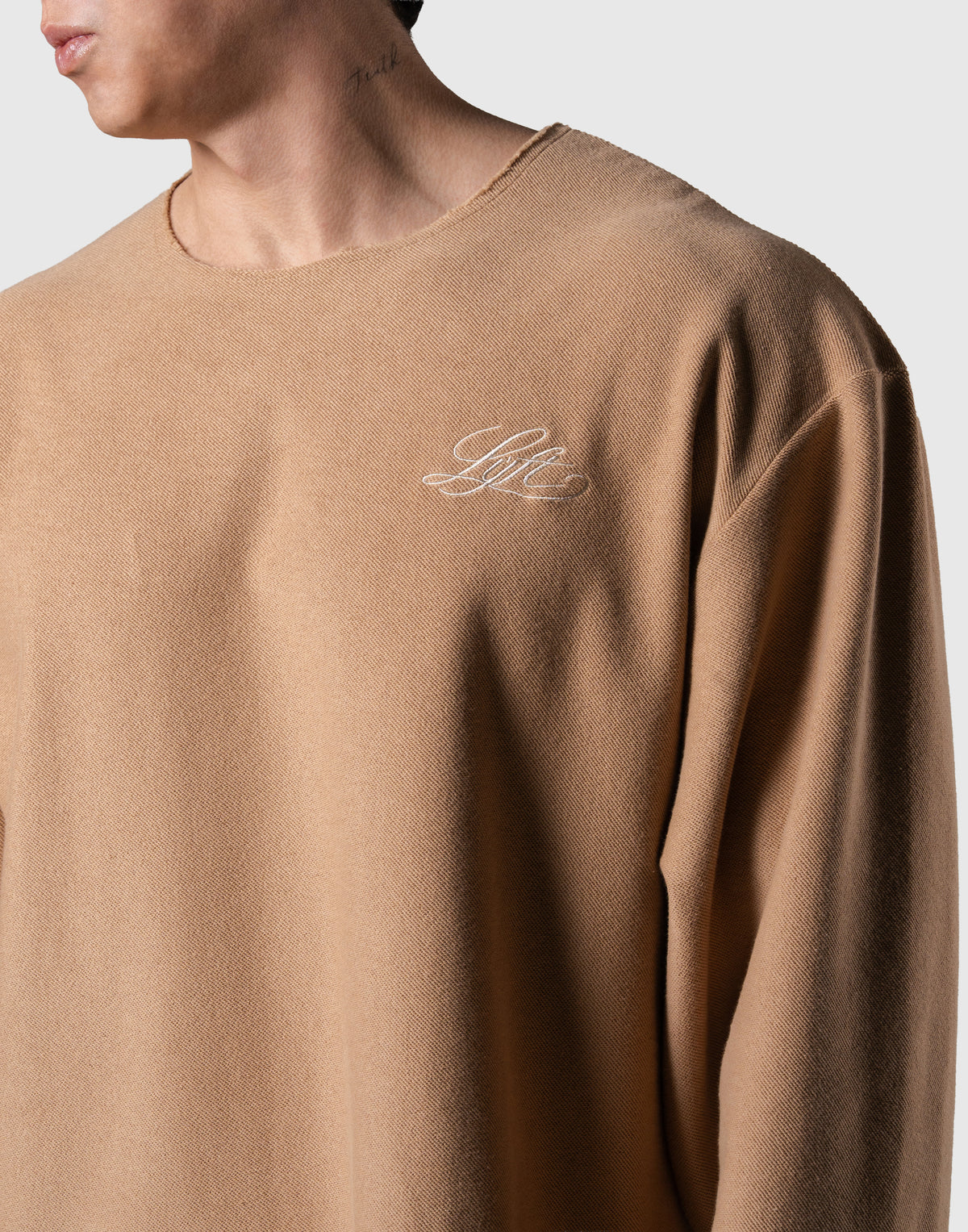 Script Logo Cut-Off Sweat Long Sleeve T-Shirt - Beige