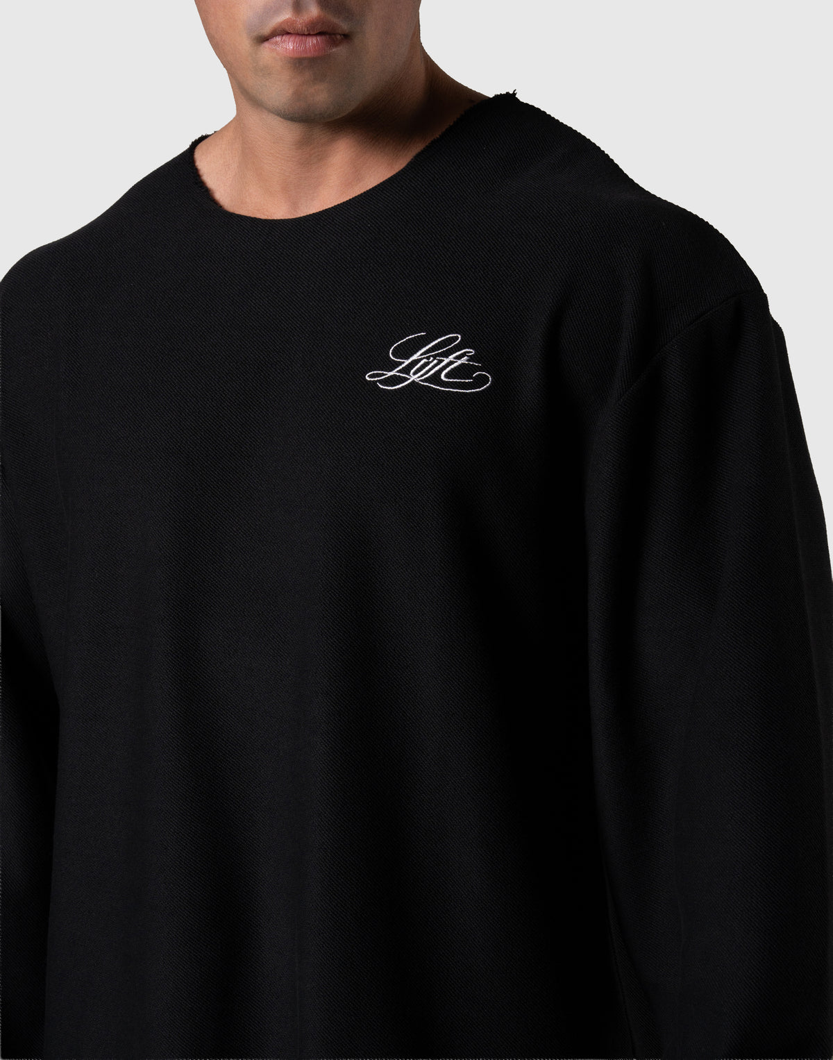 Script Logo Cut-Off Sweat Long Sleeve T-Shirt - Black