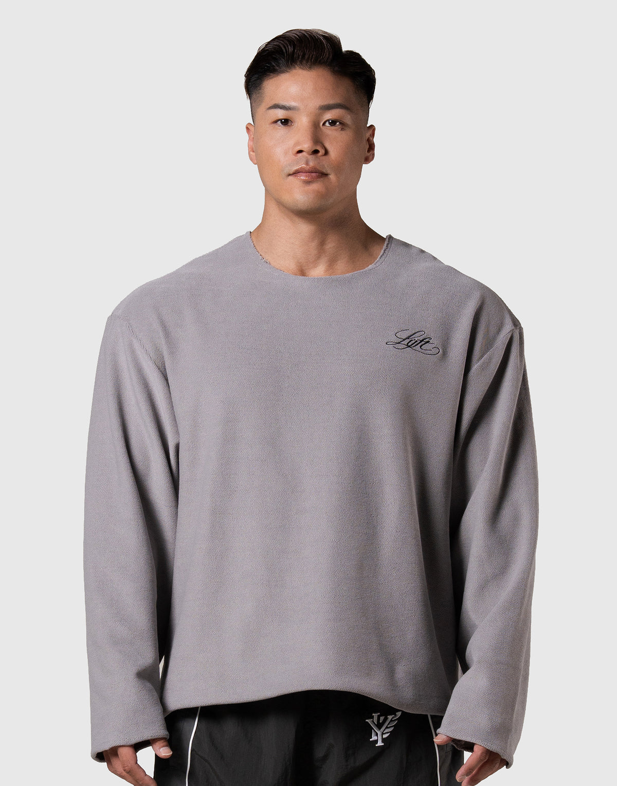 Script Logo Cut-Off Sweat Long Sleeve T-Shirt - Grey