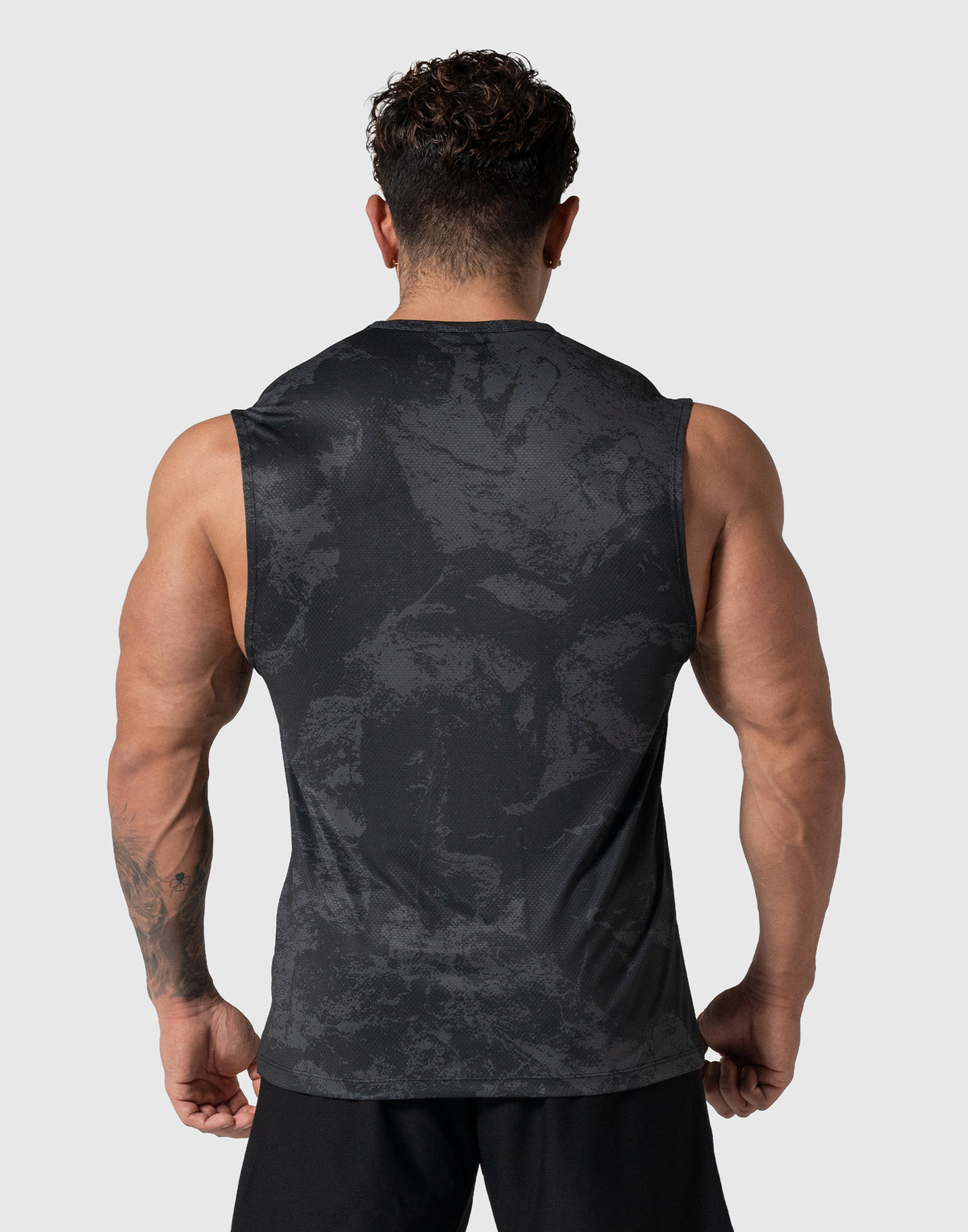Camouflage Pattern Stretch Mesh Tanktop - Black