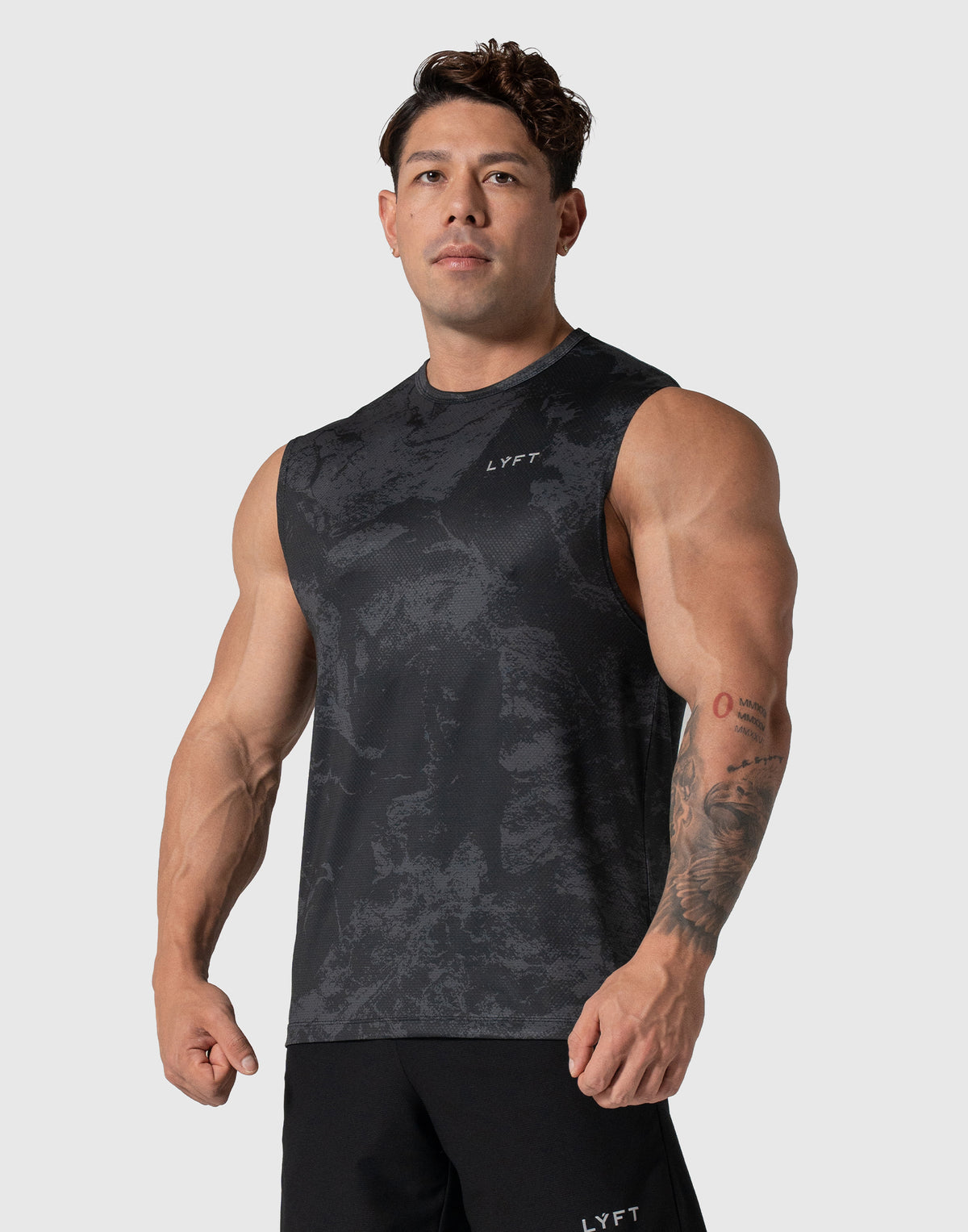 Camouflage Pattern Stretch Mesh Tanktop - Black