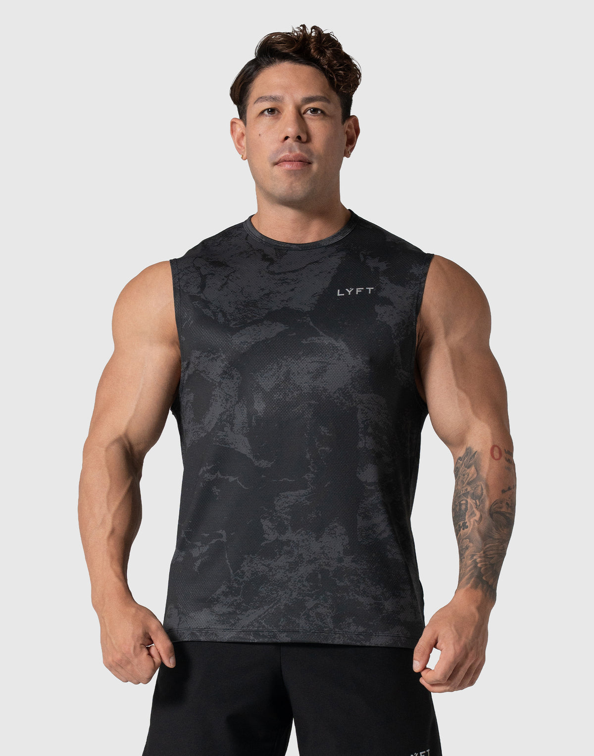 Camouflage Pattern Stretch Mesh Tanktop - Black