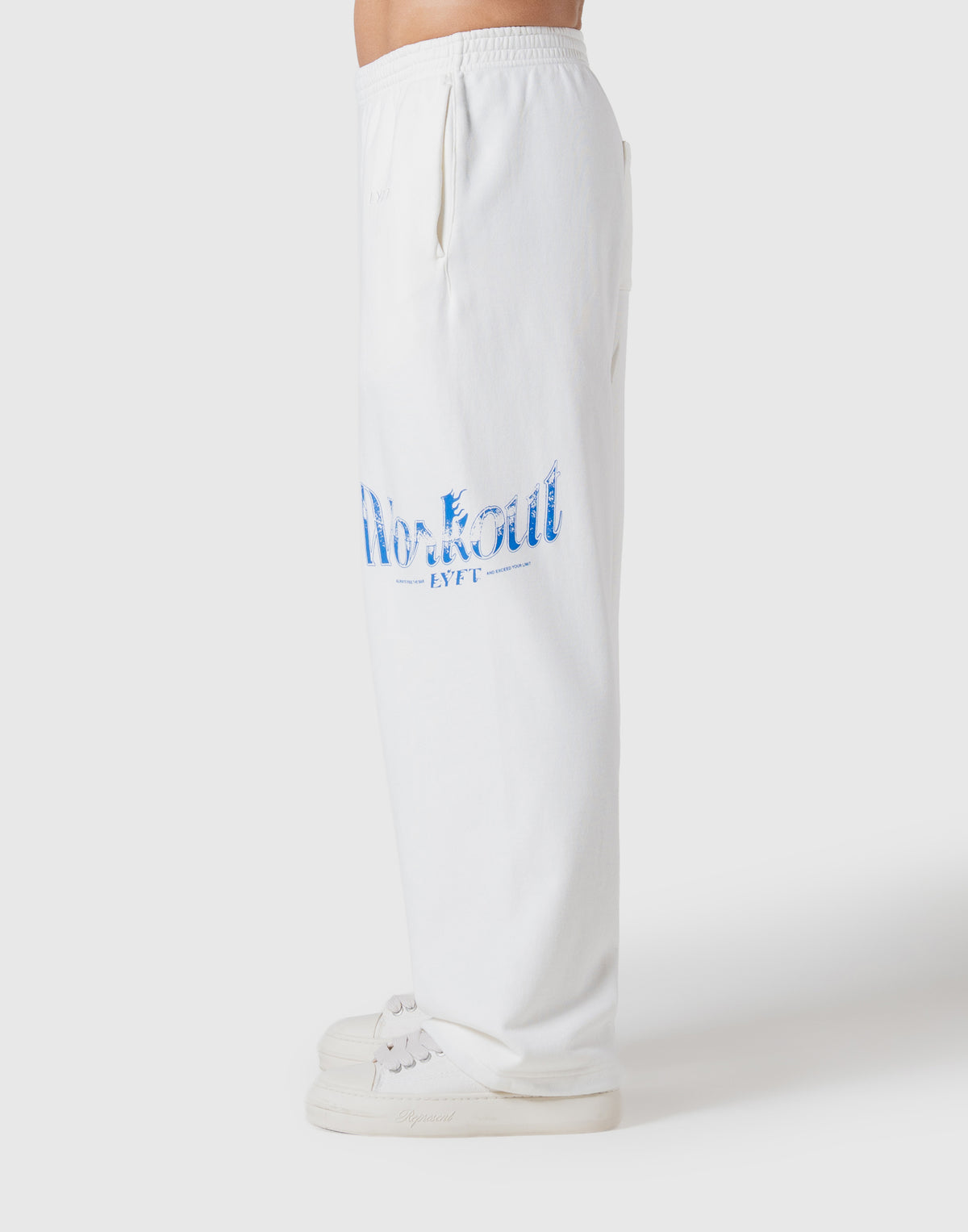Work Out Graphic Vintage Wide Sweat Pants - Ivory