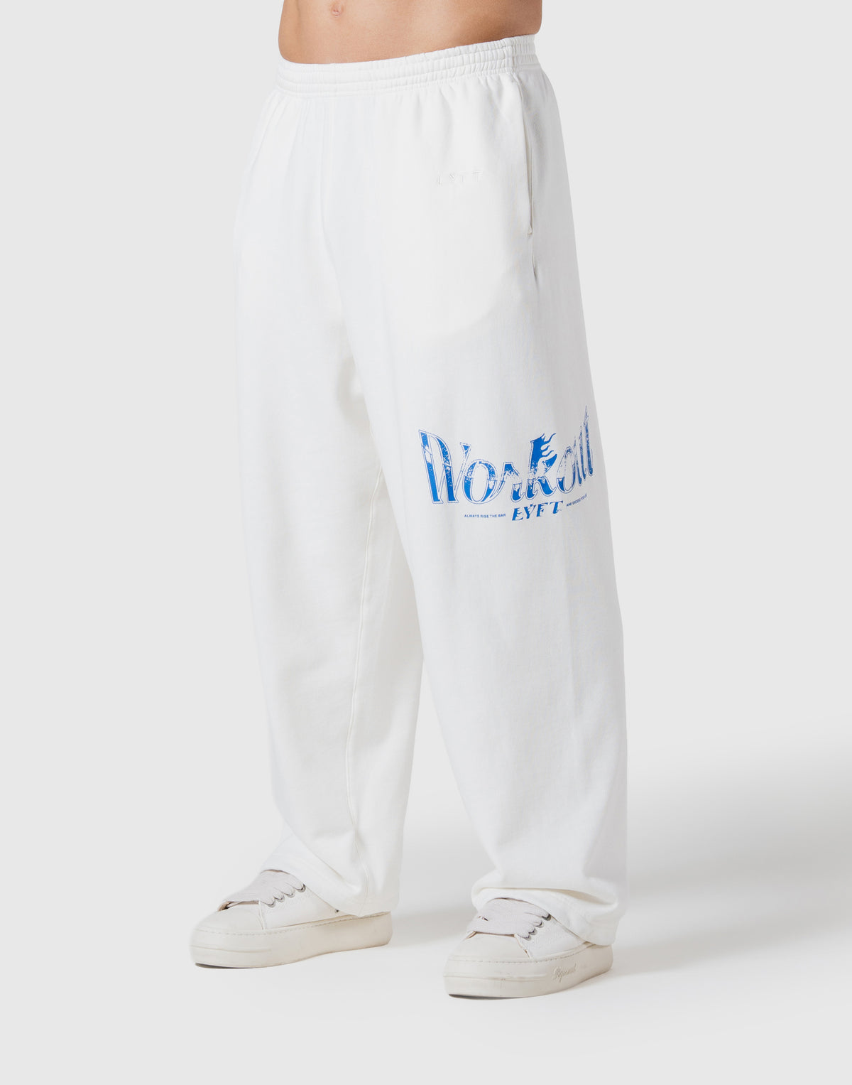 Work Out Graphic Vintage Wide Sweat Pants - Ivory
