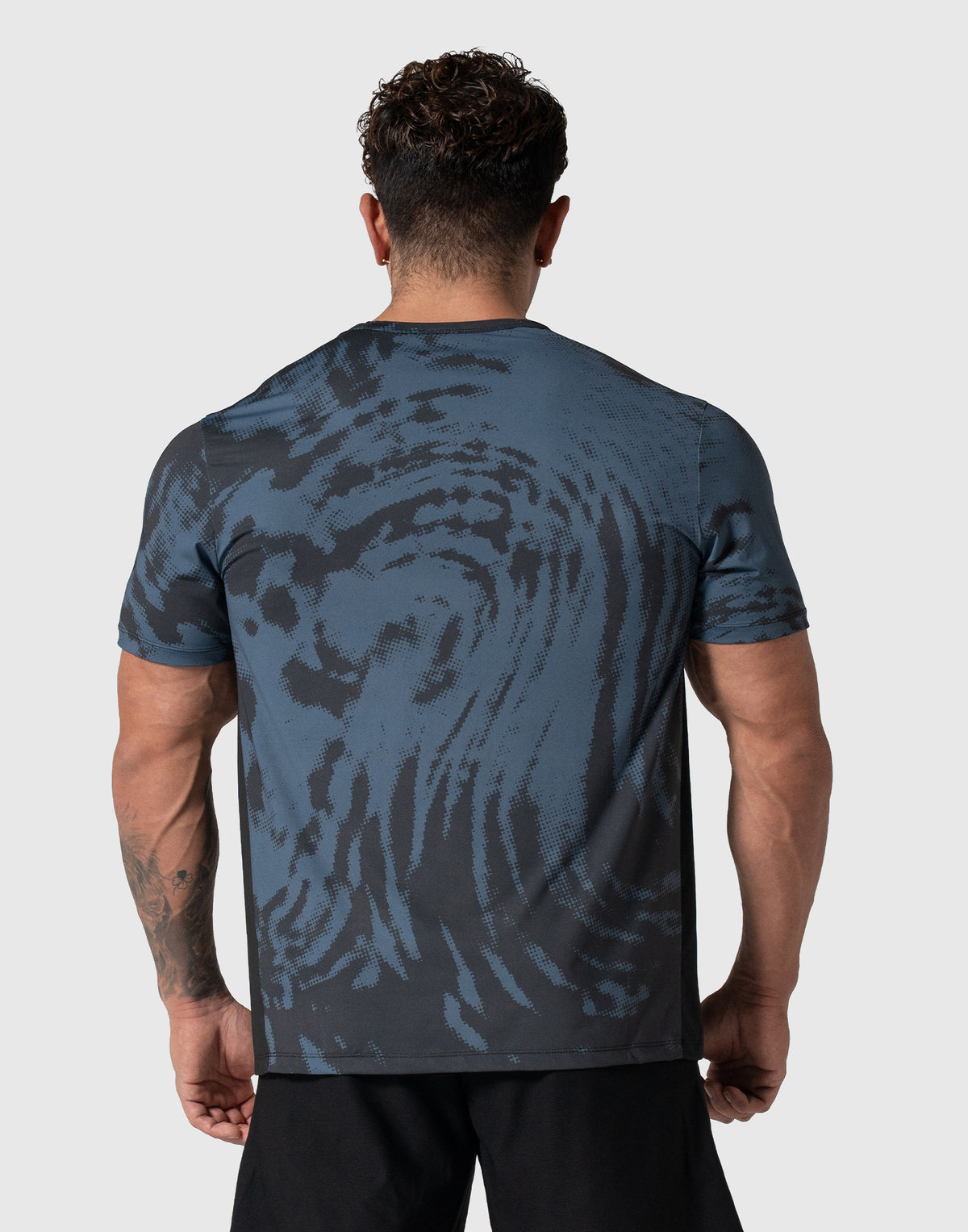 Wave Pattern Graphic Stretch T-Shirt - Blue